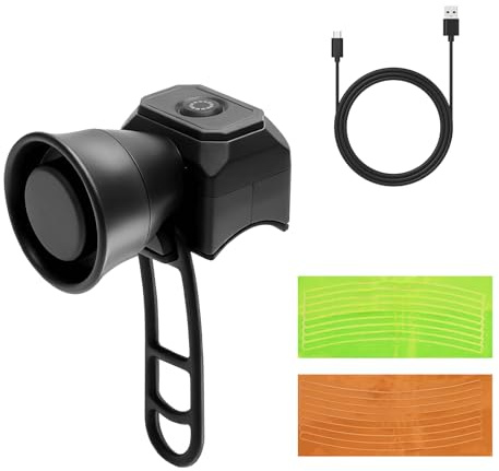 Timbre eléctrico para bicicleta, 120 dB, recargable por USB, con adhesivo reflectante, con 5 tonos de timbre, IPX4, resistente al agua, para bicicleta de carretera, ruidoso