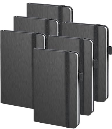 ONAVIA A6 Taschen-Notizbuch 6er Pack, Mini Notizbuch mit Linien für Büro, Geschäftsmeetings, Klassennotizen, Reisetagebuch und tägliche Planung, Schwarz