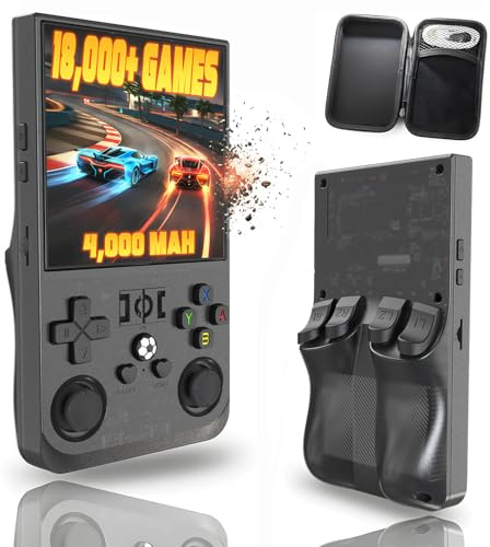 Mldnld Console de jeux R36S Max Retro Avec plus de 18 000 retrogaming, livrée avec un étui de protection Écran IPS 4 pouces Système d'exploitation Linux Autonomie de 8 heures