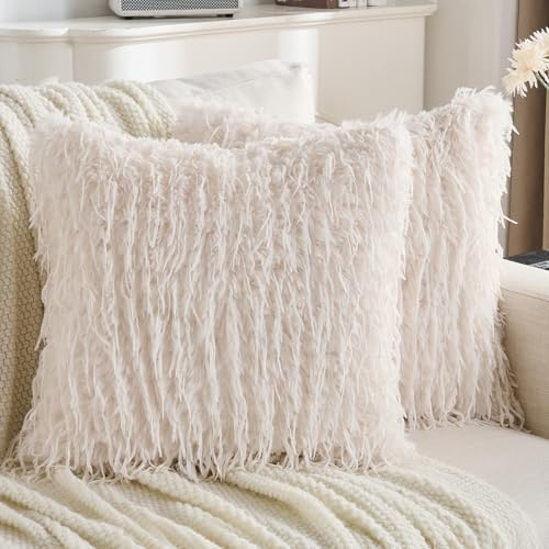 YSTELLAA Federe Cuscini Divano 50x50 2 Pezzi In Pelliccia Sintetica, Copricuscini Divano Morbido, Copri Cuscini Con Forma Corazón Cerniera, Federa Cuscino Decorazione Per La Casa, Crema