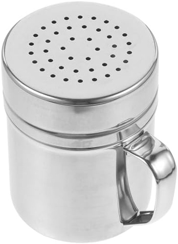 OSALADI Pot à Épices Inox avec Poignée, Saupoudreuse à Cacao et Chocolat, Boîte à Assaisonnement Réutilisable de Taille Moyenne, Distributeur de Poudre Cuisine et Pique-niques