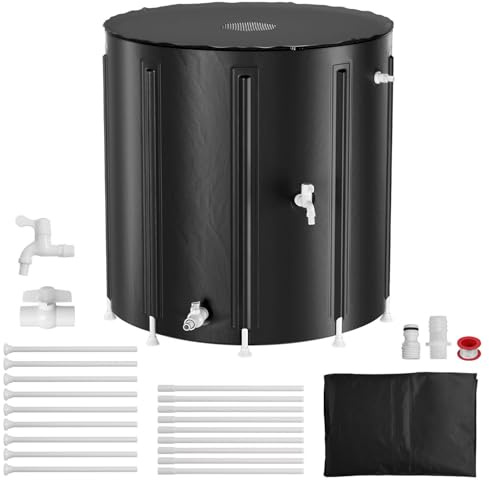 Depósito de lluvia plegable de 750 litros con grifo y válvula de drenaje, depósito de agua de PVC con rejilla protectora para hojas, resistente a los rayos UV, colector de agua de lluvia para ahorrar
