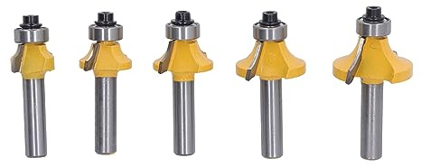 Set di 5 frese per smussare i bordi, frese in carburo per arrotondare gli angoli con gambo da 8 mm, rivestimento in PTFE resistente al calore, per lavorazione del legno, fresa per