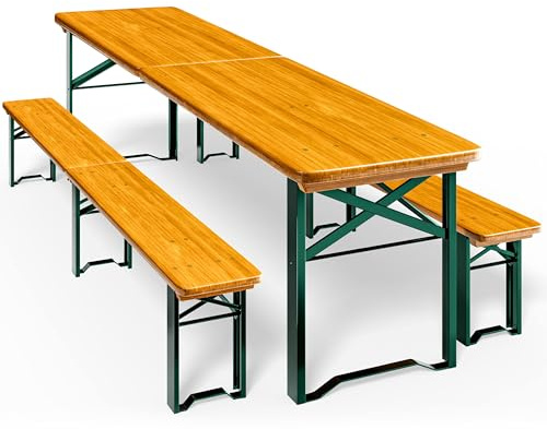 CASARIA 220cm Folding Garden Picnic Table and Bench Set, Wood and Metal
