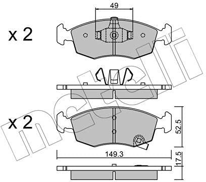metelligroup 22-0274-5 Pastiglie Freno Anteriori E Posteriori, Made in Italy, Pezzo di Ricambio per Auto/Automobile, Kit da 4 Pezzi, Certificate ECE R90, Prive di Rame