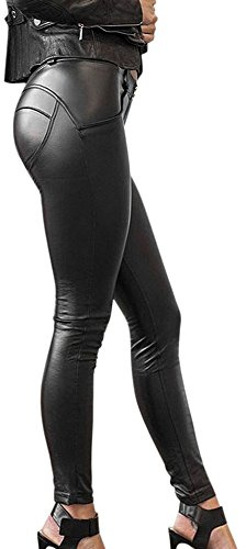 Petalum Warm Stretch-fit Faux Leather Shaper Leggings Stretch Push Up High Waisted Pants(#1 Black, Size 12(3XL))