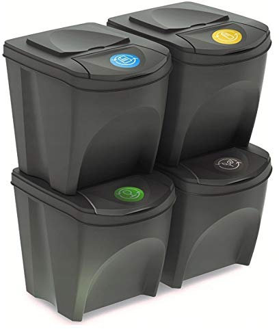 rg-vertrieb Mülleimer Abfalleimer Mülltrennsystem 100L - 4x25L Behälter Sorti Box Müllsortierer 3 Farben (Grau)