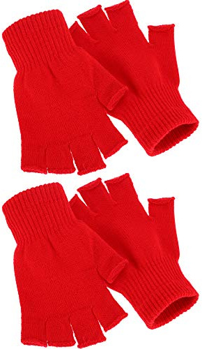 SATINIOR 2 Pair Half Finger Gloves, Standard Size, Red