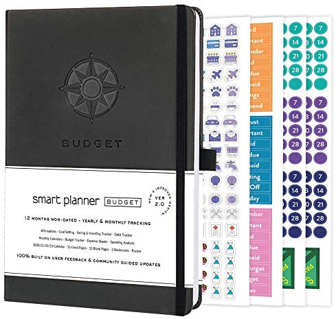 Smart Planner Budget Book – A5 Size Financial Planner – Undated 2024-2025 Budget Planner and Monthly Bill Organizer Notebook with Calendars, Debt, Expense, Saving Tracker Sheets – Pocket for Receipts