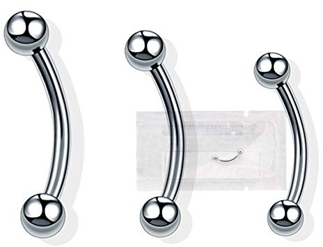 WARRIOR Sterile Piercing Banana Sopracciglia Circular/Curved Barbell Tragus Helix Cartilagine Orecchio in Acciaio Chirurgico 316L Titanio Piercing 16G(1,2mm) PMS-001/PTM-001