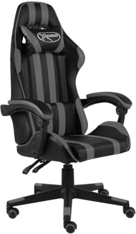 vidaXL Gaming Stuhl Höhenverstellbar Schreibtischstuhl Bürostuhl Chefsessel Drehstuhl Racing Sportsitz Computerstuhl Schwarz Grau Kunstleder