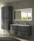 Mobile bagno Vague antracite,cm 138, con specchio a led, doppio lavabo e colonna