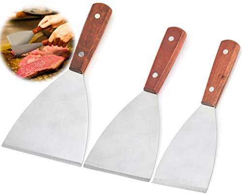 Spatola per grill in acciaio inox 3 Pezzi pittore di spatole Spatola per Barbecue in Acciaio Inossidabile Pala per Dolci Spatola per Barbecue Per Grigliare Carne Teppanyaki E Pulire La Bistecchiera