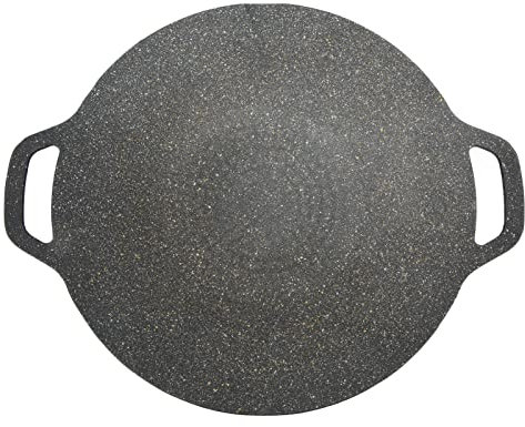 TOPINCN Griglia coreana rotonda, struttura increspata, rivestimento a 6 strati, in alluminio pressofuso massiccio per barbecue (38 cm)