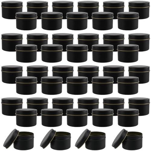 HAKZEON 48 latas de velas negras de 4 onzas con tapas, tarros vacíos para velas, recipientes de metal para hacer velas, proyectos de arte y manualidades
