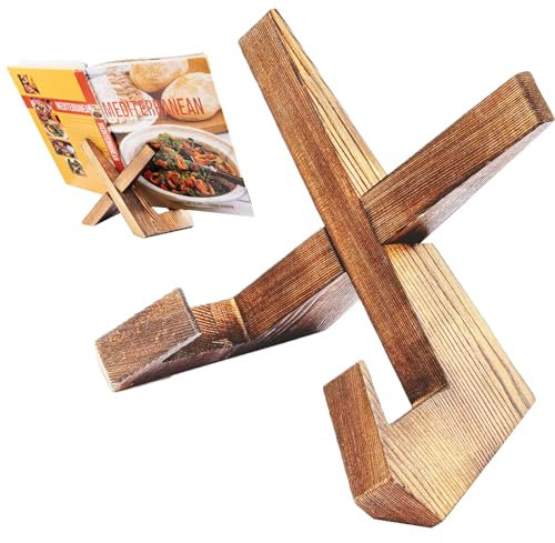 1Pcs Wooden Cookbook Holder Display Stand,Wooden Portable Bookshelf Rustic Vintage Display Stand for Kitchen Recipe Documents Books Tablet,Wooden Recipe Book Stand Reading Hands Free