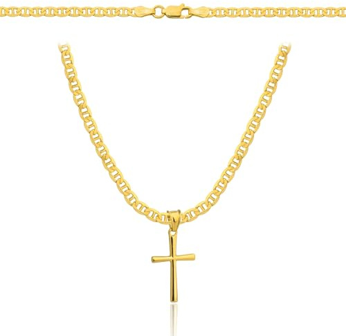 Amor Luxury AMAR Collar de oro para hombres 585, collar para hombres 925/585 - Collar rey - Collar cruz 60 cm - Collar oro cruz, Joyas para hombres, Regalos para hombres - Collar oro