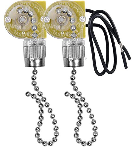 Yuemsh Interrupteur de LumièRe de Ventilateur de Plafond ZE-109 Interrupteur de LumièRe à Deux Fils avec Cordons de Traction pour Ventilateurs de Plafonnier Lampes 2Pcs Argent