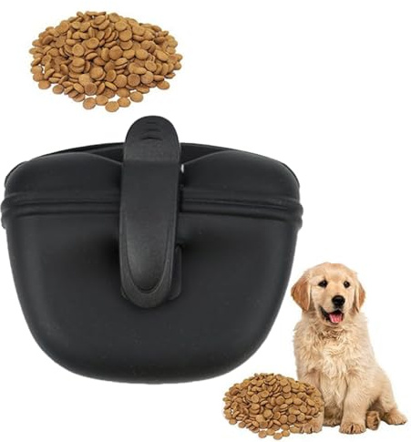 katmerio Sac à friandises en silicone pour chien - Petit sac d'entraînement avec fermeture magnétique et clip à la taille