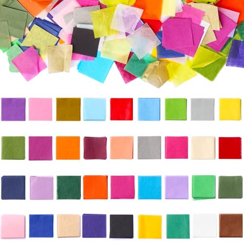 Abeillo 5400 Stück Seidenpapier-Quadrate, 36 Farben 2,5 x 2,5 cm Regenbogen Mosaik Quadrate, Transparentpapier Bunt für Kunst Handwerk DIY Scrunch Kunst Klassenzimmer Sporttreffen Bar Banddekoration