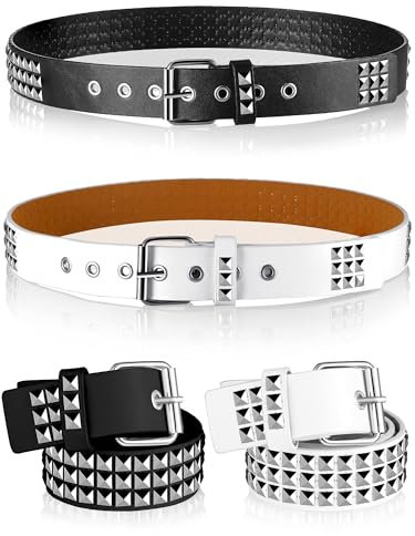 JAONLD Nietengürtel,2 Stücke Y2K Gürtel Nieten Studded Belt Gürtel Damen Schwarz,Punk-Stil Nietengürtel Damen für Den Täglichen Gebrauch,Versammlungen,Partys,Kostümpartys(Schwarz,Weiß)