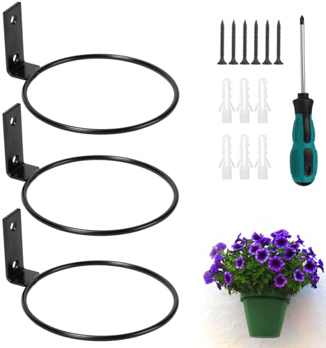 efuturetime 3 x Anillo Soporte Macetas Pared Ø12,5cm Anillo para Macetas Exterior Internal, Colgador Maceta Pared con Tornillos y Destornillador para Balcón, Jardín, Restaurante