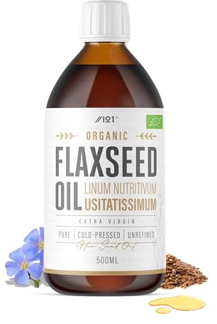 Organic Flaxseed Oil 500ml (Glass) – Extra Virgin & Cold Pressed Premium Flaxseed Oil – Sustainably Sourced – for Keto, Paleo & Vegan Diets – By Alpha01