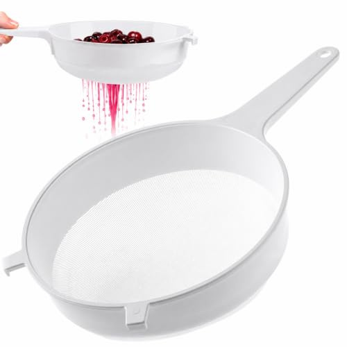 KADAX Kökssil 25 cm, finsil av plast, finmaskig sil av plast, plastsil för köket, fin plastsil med långt handtag (vit)
