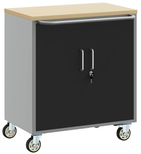 vidaXL Carrello da Lavoro a rulli Nero e Grigio 75 x 45 x 85 cm, Banco da Lavoro, Tavolo Industriale modulare, Resistente con spazi per organizzare Attrezzi e Materiali