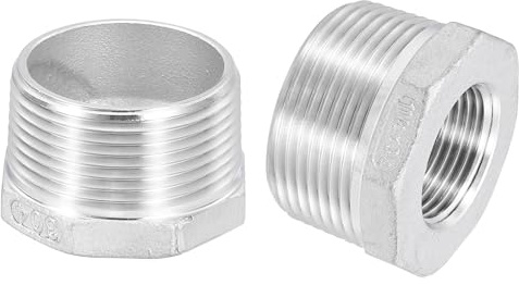 QUARKZMAN 2 st 1-1/4 manlig NPT till 3/4 kvinnlig NPT 304 rostfritt stål övergångsstycke sexkantmuff, reduktionsövergångsnippel för industriella, olje-/gas- och sanitära system