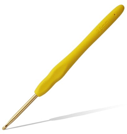 Agujas de ganchillo amarillas, agujas de ganchillo de aluminio de 3,5 mm, agujas de tejer ergonómicas de aluminio con antideslizante, mango suave de goma para manos artriticas, amantes del ganchillo