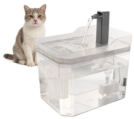 Plastic Cat Water Fountains Transparent and Visible Tank,50.7Oz/1.5L Cat and Dog Drinking Bowl Water Foutain Indoor Easy to Clean Small Pet Water Fountain with Quiet Pump