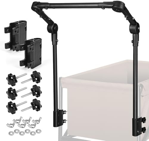 Upgraded Universal Folding Wagon Push Handle Attachment for Round/Square Frame Camping Wagons, Adjustable Heavy Duty Steel Ergonomic Push Bar for Hand Carts/Trolleys/Beach carts/Strollers