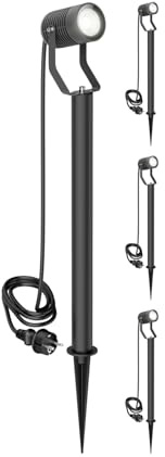 ledscom.de 4 st trädgårdsstrålkastare SHINGA med jordspett och 40 cm sockel för utomhusbruk, IP65, stickkontakt, svart, inkl. GU10 LED-lampa 1179 lm, vit