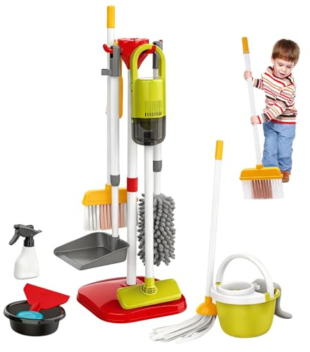 Aspirateur Enfant Fonctionnel, 22 Pièces Kit Menage Enfant, Aspirateur Jouet pour Filles et Garçons de 3 à 6 Ans (Rouge)