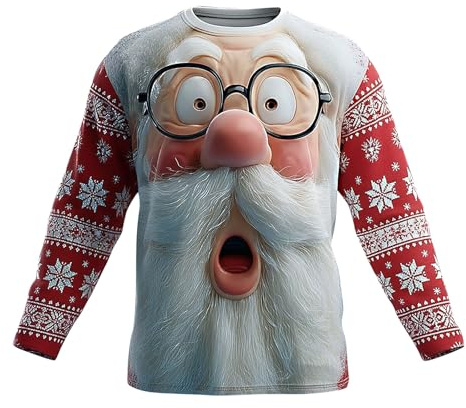 Jersey de Navidad para Hombre Ugly Christmas Sweater para Hombres Divertido Estampado 3D Sudadera de Navideño Feo Manga Larga Cuello Redondo Suéter de Navideñas Manga Larga Funny Xmas Top S-2XL
