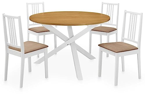 IBUQDDV Gruppo da pranzo MDF bianco in legno massello di gomma con tavolo da pranzo e 4 sedie, tavolo stabile per un uso duraturo, design senza tempo per sala da pranzo, facile da montare