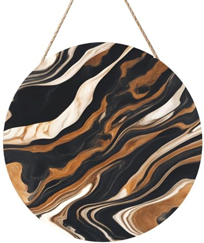 Abstract Marble Stone Print Round Wooden Wall Art Decor Circle Wood Plaque for Home Living Room Bedroom