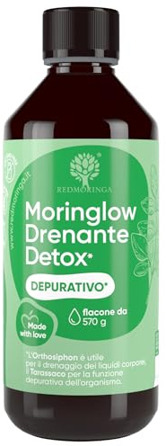 Moringlow Drenante Liquido con Moringa BIO e 11 Erbe Drenanti | Tarassaco, Ananas, The Verde, Ribes e Orthosiphon | Diuretico Naturale e Detox Fegato e Intestino | 500Ml Made in Italy – RedMoringa