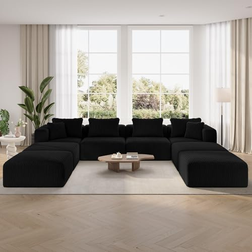 Novilla 360cm Modulares Ecksofa, Modernes Wolken-Ecksofa mit Smarts Coil®-Unterstützung, Kissen-Sofa für Wohnzimmer, Wohnung, Schlafzimmer, Keine Montage erforderlich (4 Sitzplätze + 4 Hocker)