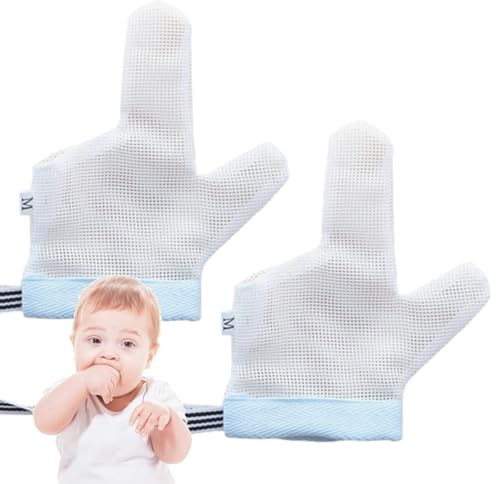 Generiska barnhandskar, barnvantar, vantar näthandskar för – skyddshandskar, bithandskar, nageltuggshandskar för s i åldern 6 månader till 5 år, Tvåfingersblå L, Siehe Beschreibung