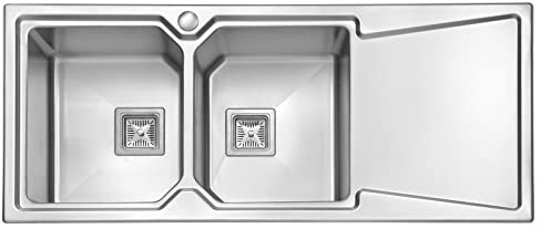 JASSFERRY Lavello da cucina 2 Vasca doppia in Acciaio Inox Spazzolato, scolapiatti a destra Lavandino, con set di rifiuti