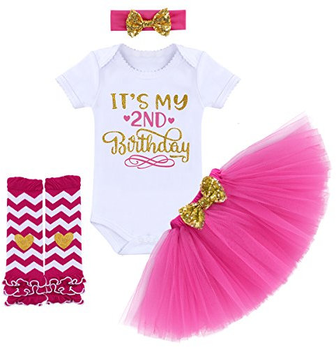 FYMNSI Kleinkinder Baby Mädchen 1. 2. 1/2. Geburtstag Party Outfit Prinzessin Kleid Baumwolle Kurzarm Strampler Tüll Tütü Rock Pailletten Stirnband Beinwärmer Set 4tlg Fotoshooting Kostüm Geschenk
