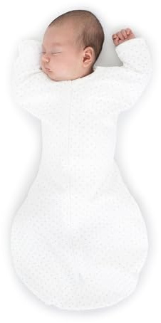 SwaddleDesigns Transitional Swaddle Sack, Arms Up Half-Length Sleeves & Mitten Cuffs, Swaddle for Newborn Transition to Baby Sleep Sack Wearable Blanket, Small, 0-3 Month, 6-14 lb, Sterling Dots