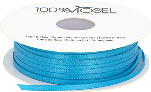 100% Mosel Satinband, in Aqua-Blau (3 mm x 100 m), matt glänzendes Geschenkband, edles Schleifenband zum Dekorieren & Basteln, zum Einpacken besonderer Geschenke, für Hochzeiten, Taufen, uvm.