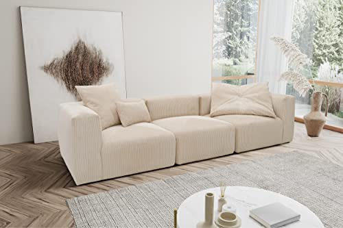 DOMO. collection Sofa Malia, Cord Modul-Sofa, 3-Sitzer aus 2 x Ecksessel und 1 x Sessel, Bigsofa, Modul-Couch, 3 Polster-Elemente, 3er Couch, 301 x 108 x 69 cm (BxTxH), beige