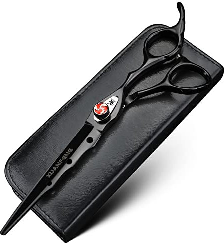 XUANFENG Forbici per capelli nere da 7 pollici, adatte per famiglie o barbiere, forbici professionali per il taglio dei capelli in acciaio 440C e forbici per diradare