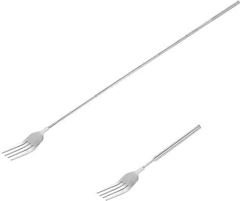 Haosie Extendable Fork, 8.7 to 25.4 Inch Long Prank, Telescopic BBQ Dinner Fruit Dessert Extended Tableware, Sturdy Stainless Steel (1pcs)