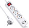 EXTRASTAR Regleta Enchufe con 3 Tomas y 2 Puertos de USB, Alargador Enchufe con Interruptor, 1.5 m, para El Hogar, La Oficina y Los Viajes, 3680W, Blanco, 1pc