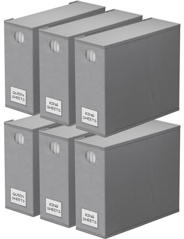 SpaceAid 6 Pack Bed Sheet Organizers and Storage, Foldable Sheet Organizer for Linen Closet, Sheets Set Folder Keeper with Window XL (Queen & King Size) Bedding Container (Gray, 6 Pack)